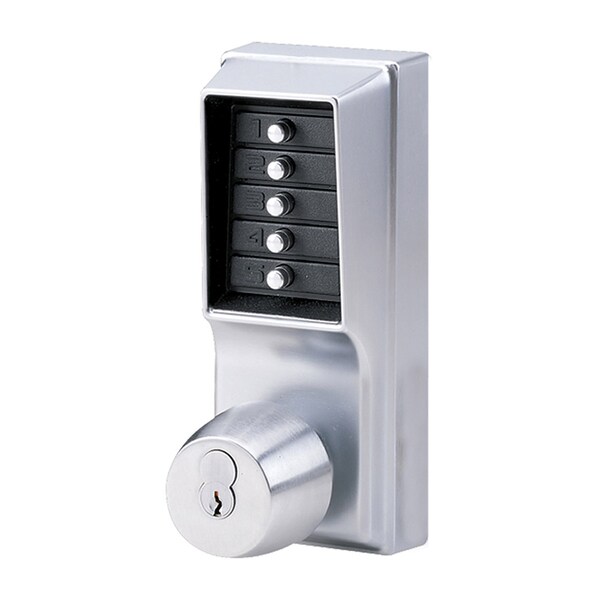 Kaba Mechanical Pushbutton Knob Lock Combination with Key Override; 2-3/4in Backset and